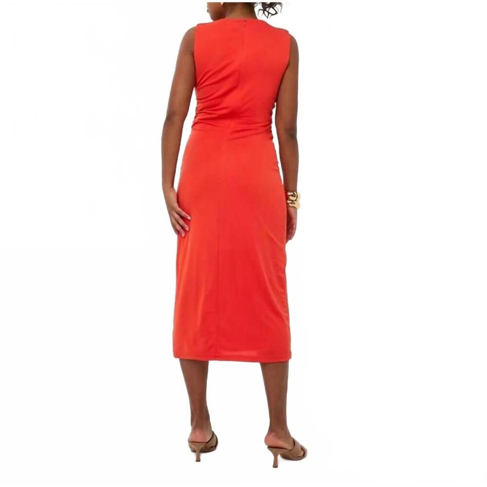 NEW ESQUALO side gather scoop neck dress in red orange - Picture 3 of 4
